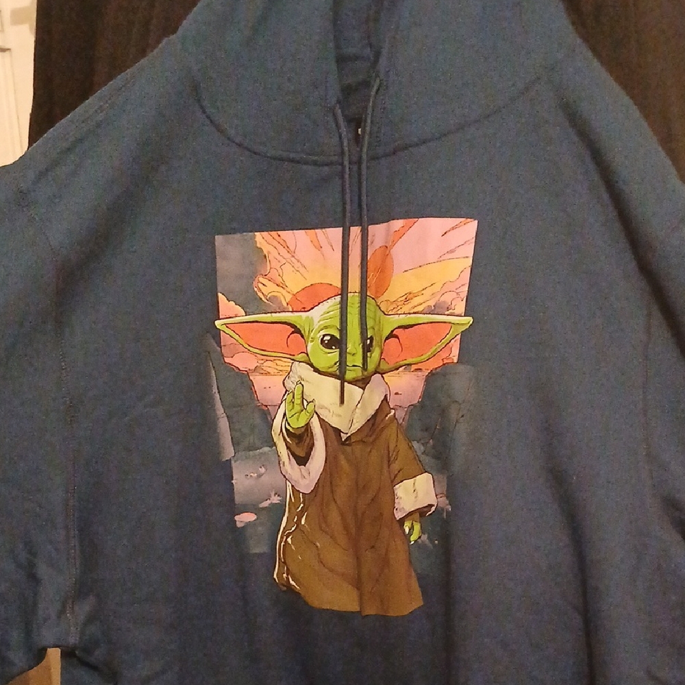 Blue Hoodie with Baby Yoda Graphic